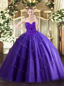 Super Floor Length Purple Ball Gown Prom Dress Sweetheart Sleeveless Lace Up