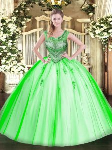 Ideal Scoop Lace Up Beading Ball Gown Prom Dress Sleeveless