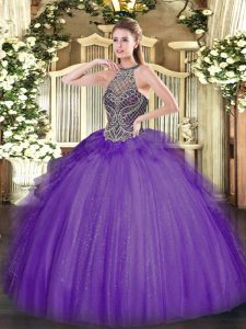 Lavender Sleeveless Beading Floor Length Quinceanera Dress