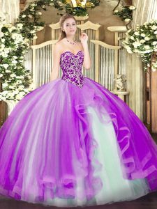 Custom Made Sleeveless Lace Up Floor Length Beading and Ruffles Quince Ball Gowns