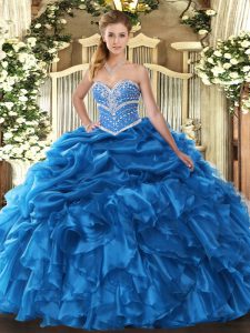 Amazing Organza Sleeveless Floor Length Ball Gown Prom Dress and Beading and Ruffles and Pick Ups