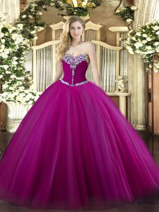 Sweet Sweetheart Sleeveless Tulle Ball Gown Prom Dress Beading Lace Up