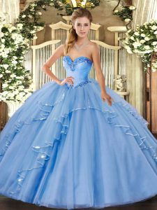 Top Selling Sleeveless Beading and Ruffles Lace Up Quince Ball Gowns