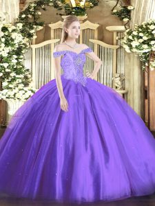 Smart Lavender Lace Up Off The Shoulder Beading Sweet 16 Dresses Tulle Sleeveless