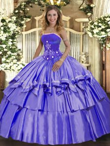 Lavender Lace Up Strapless Beading and Ruffled Layers Quinceanera Gown Organza and Taffeta Sleeveless