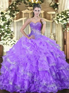 Edgy Sweetheart Sleeveless Organza Quinceanera Gowns Beading and Ruffled Layers Lace Up