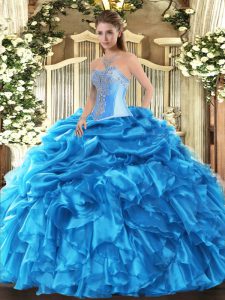 Attractive Baby Blue Sleeveless Organza Lace Up 15 Quinceanera Dress for Military Ball and Sweet 16 and Quinceanera