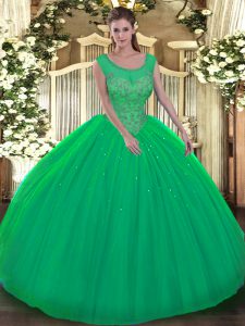 Scoop Sleeveless Backless Sweet 16 Dresses Green Tulle