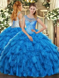 Beading and Ruffles Sweet 16 Dresses Baby Blue Lace Up Sleeveless Floor Length