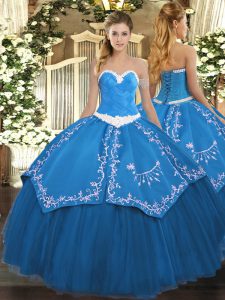 Floor Length Ball Gowns Sleeveless Blue Quinceanera Dress Lace Up