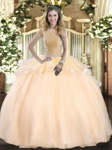 Fashionable Sleeveless Lace Up Floor Length Beading Quince Ball Gowns