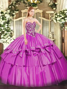 Beauteous Lilac Lace Up Sweetheart Beading and Ruffled Layers 15th Birthday Dress Organza and Taffeta Sleeveless