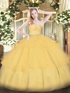 Lovely Sleeveless Beading and Lace and Ruffled Layers Zipper 15th Birthday Dress