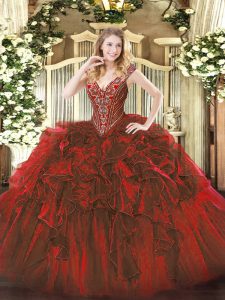 Sleeveless Beading and Ruffles Lace Up 15th Birthday Dress