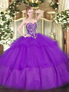 Popular Purple Sweetheart Lace Up Beading and Ruffled Layers Sweet 16 Quinceanera Dress Sleeveless