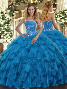 Great Sleeveless Beading and Ruffles Lace Up Quinceanera Dress