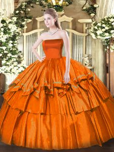 Edgy Strapless Sleeveless Organza Vestidos de Quinceanera Ruffled Layers Zipper