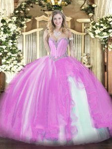 New Style Tulle Sweetheart Sleeveless Lace Up Beading and Ruffles Sweet 16 Dresses in Lilac