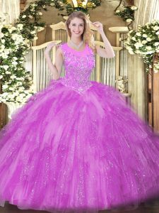 Beading and Ruffles Quince Ball Gowns Lilac Zipper Sleeveless Floor Length