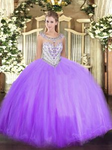 Beading Ball Gown Prom Dress Lavender Zipper Sleeveless Floor Length