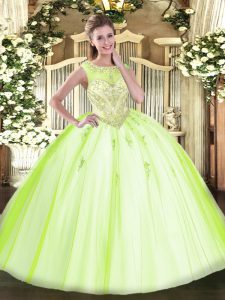 Yellow Green Quinceanera Dresses Sweet 16 and Quinceanera with Beading and Appliques Scoop Sleeveless Zipper