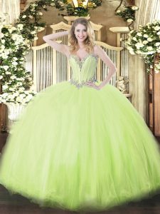 Nice Sweetheart Sleeveless Lace Up Sweet 16 Dress Yellow Green Tulle