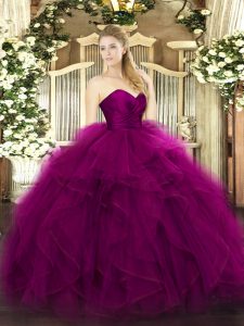 Fuchsia Sweetheart Zipper Ruffles Quince Ball Gowns Sleeveless