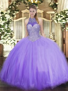 Floor Length Ball Gowns Sleeveless Lavender Quinceanera Gown Lace Up