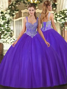 Sophisticated Purple Lace Up Ball Gown Prom Dress Beading Sleeveless Floor Length