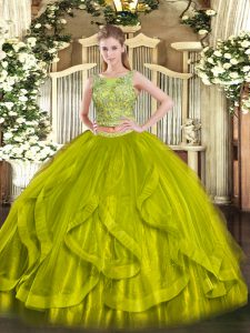 Floor Length Olive Green Quinceanera Gown Scoop Sleeveless Lace Up