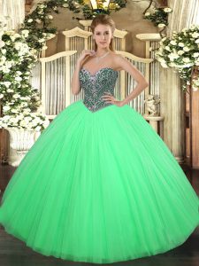 Fashionable Ball Gowns Quince Ball Gowns Green Sweetheart Tulle Sleeveless Floor Length Lace Up