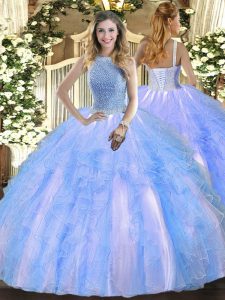 Classical Baby Blue Sleeveless Beading and Ruffles Floor Length Quinceanera Dresses