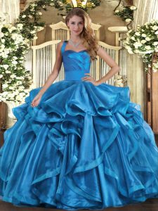 Baby Blue Sleeveless Ruffles Floor Length Sweet 16 Dresses