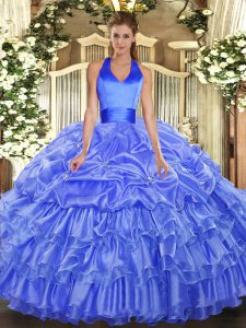 Blue Sleeveless Floor Length Ruffled Layers and Pick Ups Lace Up Quinceanera Dress