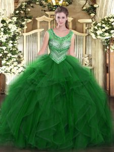 Green Sleeveless Organza Lace Up Sweet 16 Dress for Sweet 16 and Quinceanera