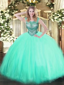 Apple Green Scoop Lace Up Beading Sweet 16 Dress Sleeveless