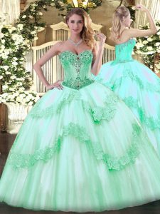 Floor Length Ball Gowns Sleeveless Apple Green Vestidos de Quinceanera Lace Up