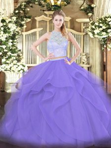 New Style Lavender Sleeveless Tulle Zipper Quinceanera Gowns for Military Ball and Sweet 16 and Quinceanera