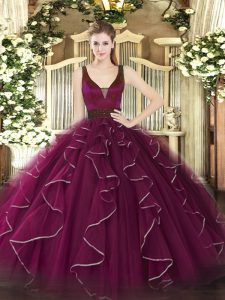 Straps Sleeveless Tulle Quinceanera Dresses Beading and Ruffles Zipper