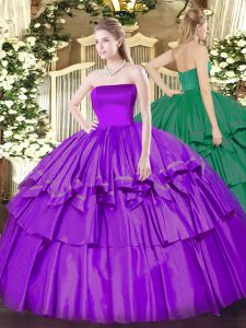 Eggplant Purple Sleeveless Floor Length Ruffled Layers Zipper Sweet 16 Quinceanera Dress