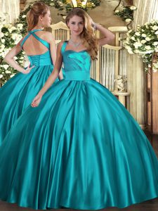 Custom Made Halter Top Sleeveless Lace Up Quinceanera Dress Teal Satin