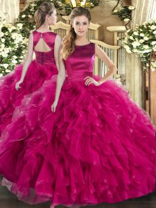 Fuchsia Scoop Lace Up Ruffles 15 Quinceanera Dress Sleeveless