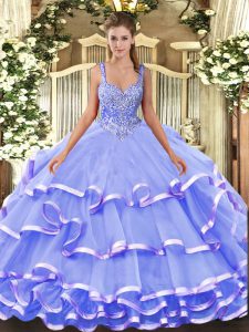 Chic Lavender Sleeveless Organza Lace Up Vestidos de Quinceanera for Military Ball and Sweet 16 and Quinceanera