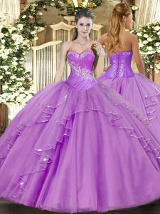 Customized Floor Length Side Zipper 15 Quinceanera Dress Lavender for Military Ball and Sweet 16 and Quinceanera with Beading and Ruffles