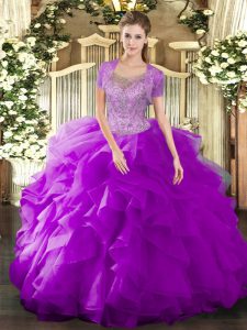 Customized Floor Length Ball Gowns Sleeveless Fuchsia Quinceanera Dresses Clasp Handle