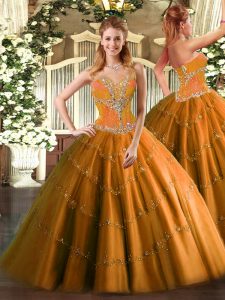 Orange Sleeveless Beading Floor Length Sweet 16 Quinceanera Dress