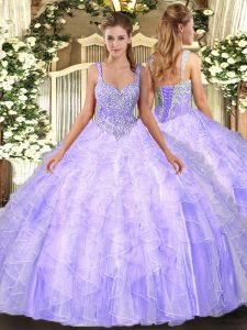 Delicate Tulle Sleeveless Floor Length Vestidos de Quinceanera and Beading and Ruffles