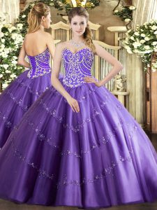 Lavender Sweetheart Lace Up Beading and Appliques Vestidos de Quinceanera Sleeveless