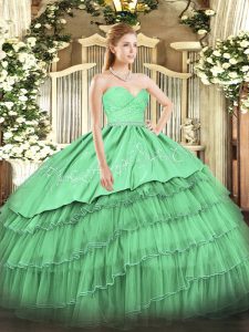 Pretty Green Ball Gowns Sweetheart Sleeveless Organza and Taffeta Floor Length Zipper Beading and Lace and Embroidery and Ruffled Layers 15 Quinceanera Dress