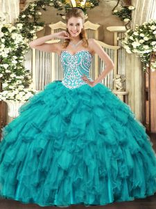 Sweetheart Sleeveless Lace Up Quinceanera Dress Teal Tulle